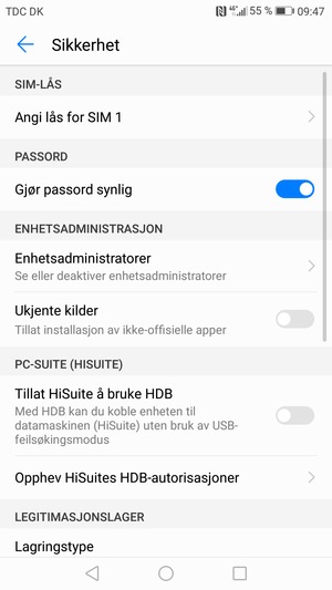 Velg Angi lås for SIM
