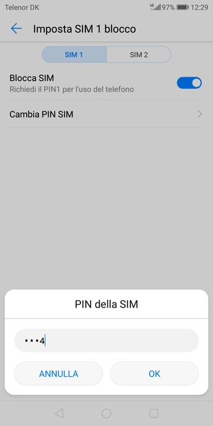 Inserisci PIN della SIM attuale e seleziona OK