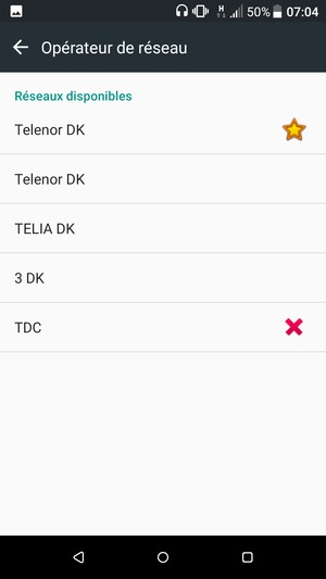 Sélectionnez un opérateur réseau dans la liste
