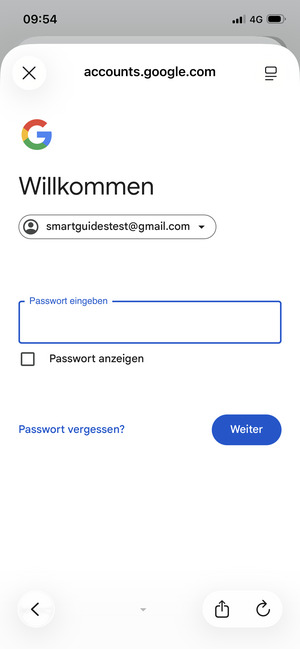 Geben Sie Ihre Passwort ein und wählen Sie Weiter