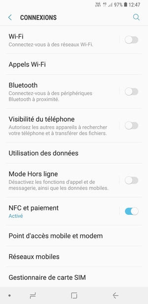 Sélectionnez Réseaux
mobiles