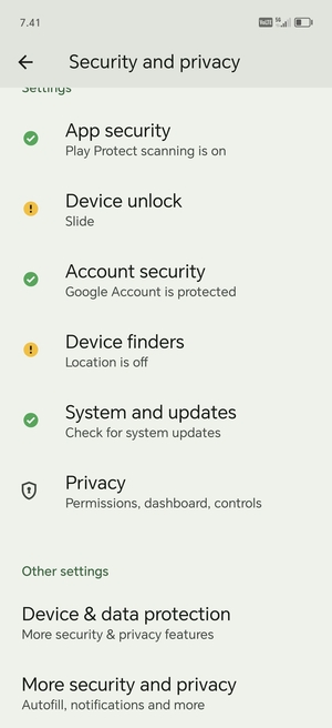 Scroll to and select More security and privacy