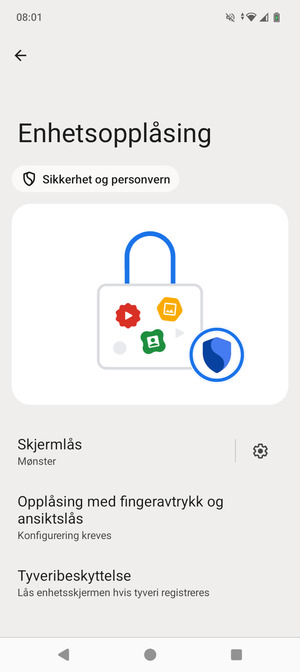Telefonen din er nå sikret med en skjermlås