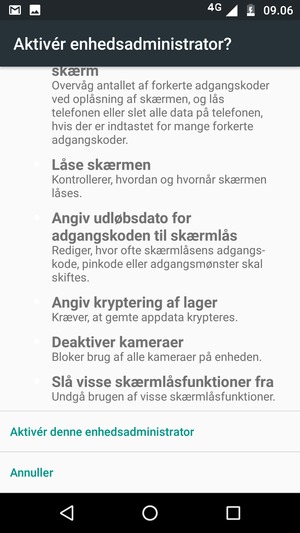 Scroll ned og vælg Aktivér denne enhedsadministrator
