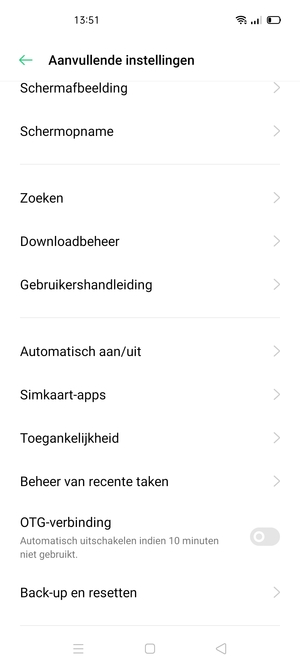 Scroll naar en selecteer Back-up en resetten
