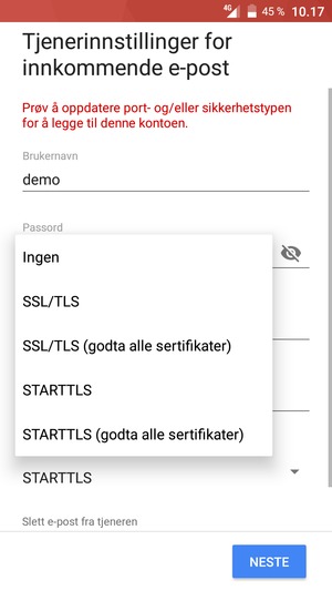 Velg Ingen og NESTE