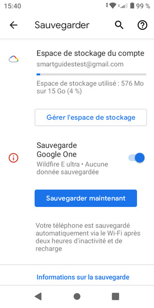 Sélectionnez Espace de stockage du compte