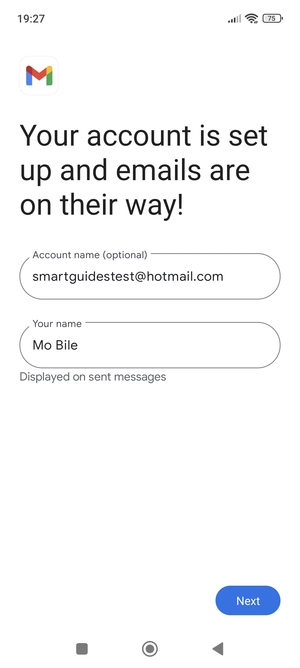 Give your account a name and enter your name. Select Next