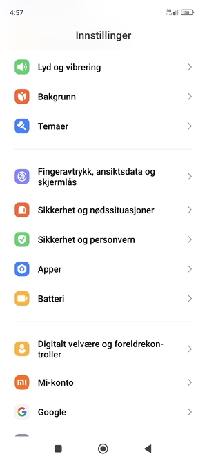 Bla til og velg Sikkerhet og personvern