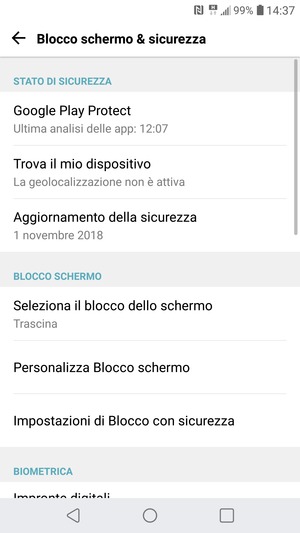 Seleziona Seleziona il blocco dello schermo