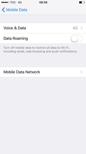 Set Data Roaming to ON or OFF