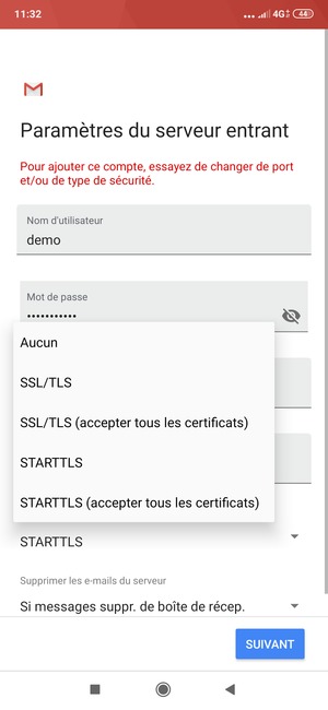 Sélectionnez Aucun puis SUIVANT