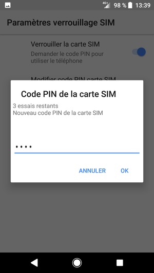 Saisissez votre Nouveau code PIN de la carte SIM et sélectionnez OK