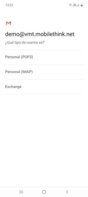 Seleccione Personal (POP3) o Personal (IMAP)