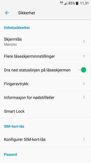Telefonen din er nå sikret med en skjermlås