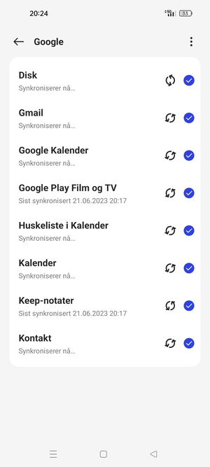 Din informasjon blir synkronisert