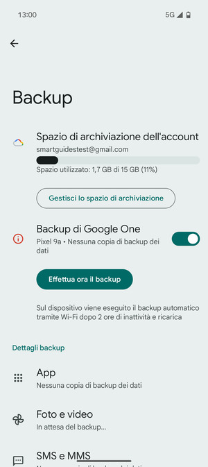 Seleziona Spazio di archivazione dell'account