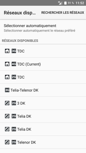 Sélectionnez un opérateur réseau dans la liste