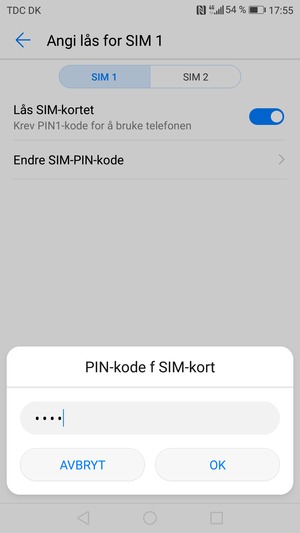 Skriv inn Gammel PIN-kode for SIM-kort og velg OK