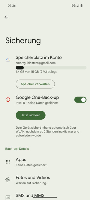 Wählen Sie Speicherplatz im Konto