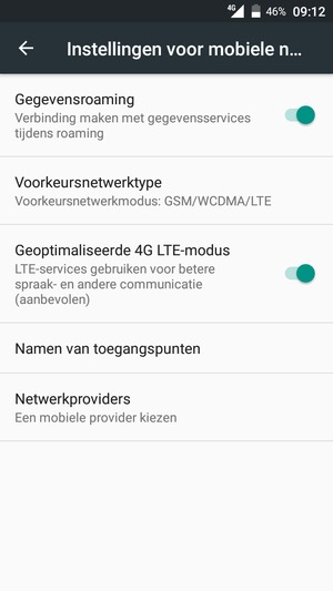 Schakel Gegevensroaming in of uit
