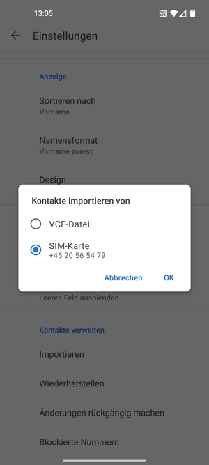 Wählen Sie SIM-Karte und OK
