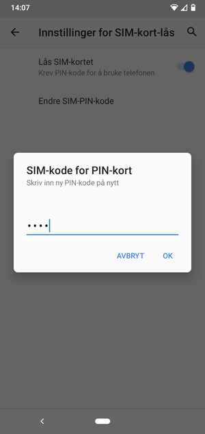 Bekreft din nye PIN-kode for SIM-kort og velg OK