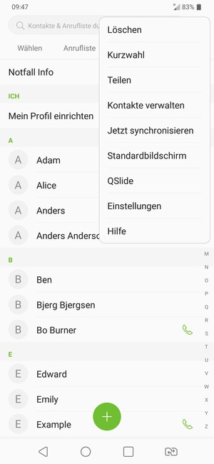 Wählen Sie Kontakte verwalten