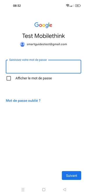 Saisissez votre mot de passe et sélectionnez Suivant