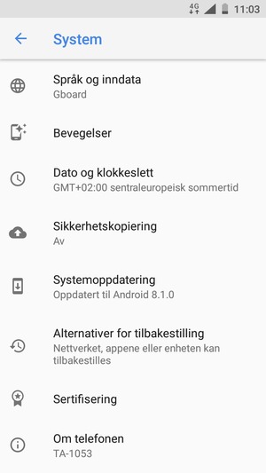 Velg Sikkerhetskopiering
