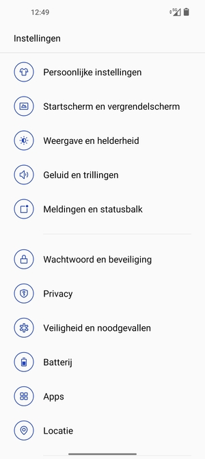 Scroll naar en selecteer Wachtwoord en beveiliging