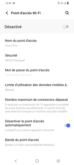 Sélectionnez Mot de passe du point d'accès