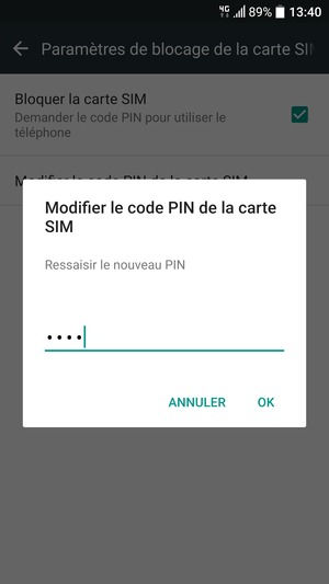 Veuillez confirmer votre nouveau code PIN de la carte SIM et sélectionner OK