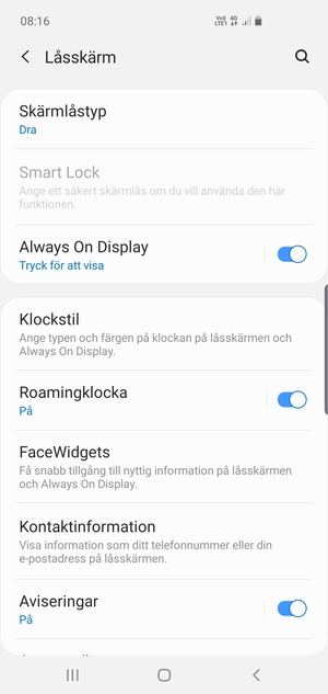 Välj Skärmlåstyp