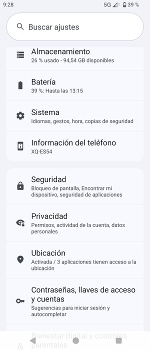 Desplácese y seleccione Seguridad