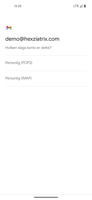 Vælg Personlig (POP3) eller Personlig (IMAP)