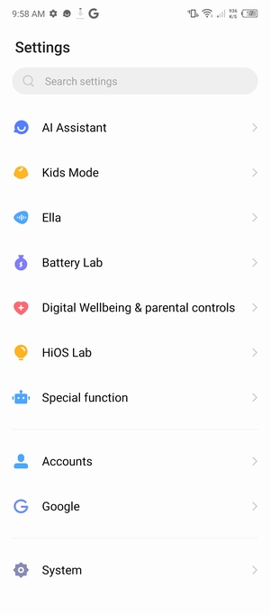 Scroll to and select System