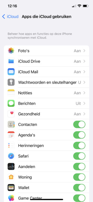 Selecteer de diensten waarvan u een back-up wilt maken