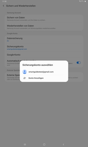 Wählen Sie Ihr Konto für Backup