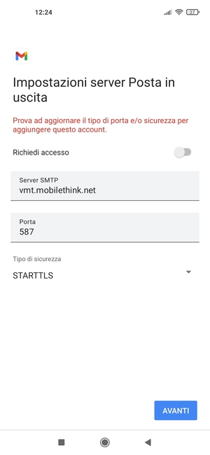 Seleziona Tipo di sicurezza