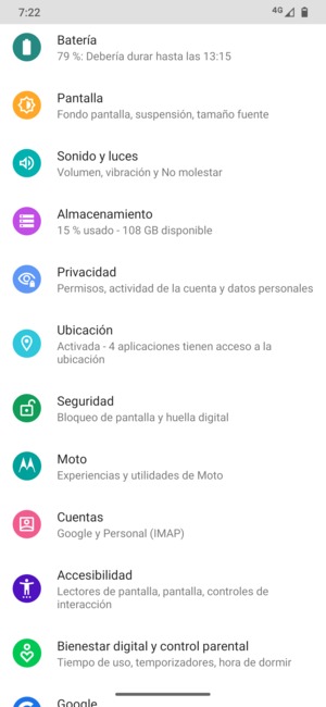 Desplácese y seleccione Seguridad