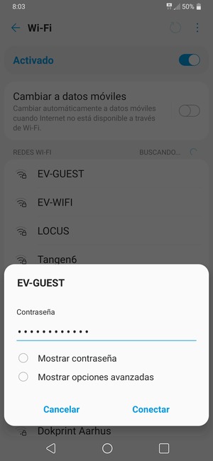 Introduzca la contraseña de Wi-Fi y seleccione Conectar