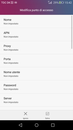 Inserisci le informazioni di Internet