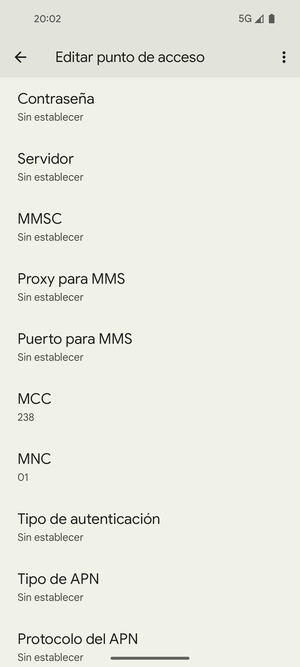 Desplácese hacia abajo e introduzca la información de Internet