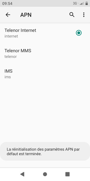 Votre téléphone va être réinitialisé avec les paramètres Internet et MMS par défaut