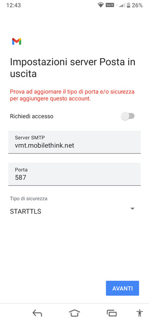 Seleziona Tipo di sicurezza