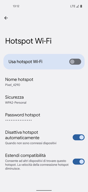 Seleziona Password hotspot