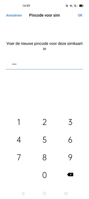 Voer uw Nieuwe pincode voor de simkaart in en selecteer OK