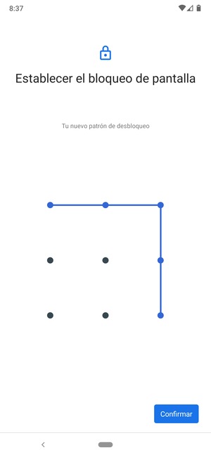 Dibuje de nuevo el patrón de desbloqueo y seleccione Confirmar