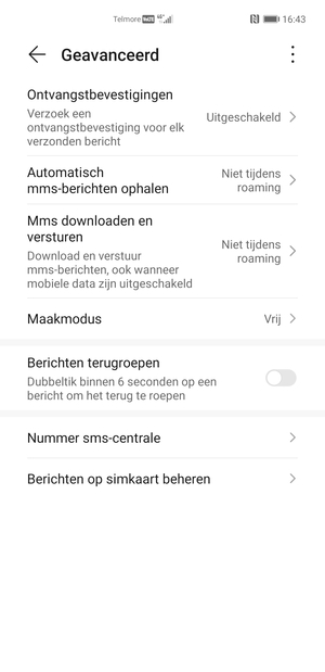Selecteer Nummer sms-centrale